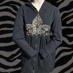 Midnight Velvet Vintage Y2K Black and Gold Fleur-de-lis Jacket Dress Size M